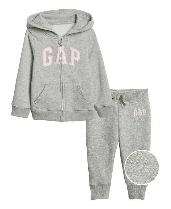 Conjunto GAP Moletom Infantil Zíper Cinza e Rosa
