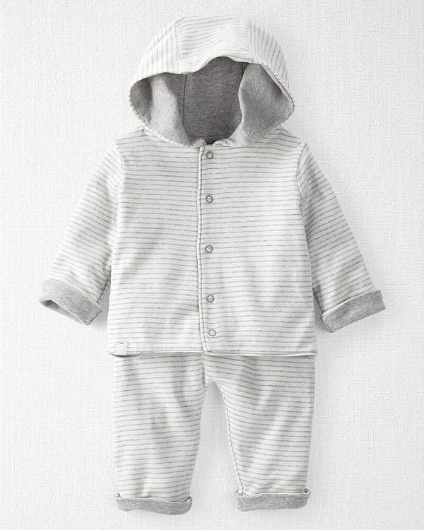 Conjunto Carters 2 pecas Casaco Algodao Organico Cinza Dupla Face Little Planet