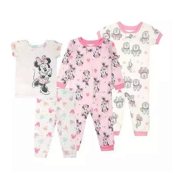 Conjunto Disney 4 pecas Minnie Macacão e Pijama