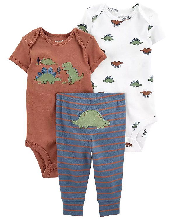 Conjunto Carters 3 pecas Longo Trio Marrom Dinossauro