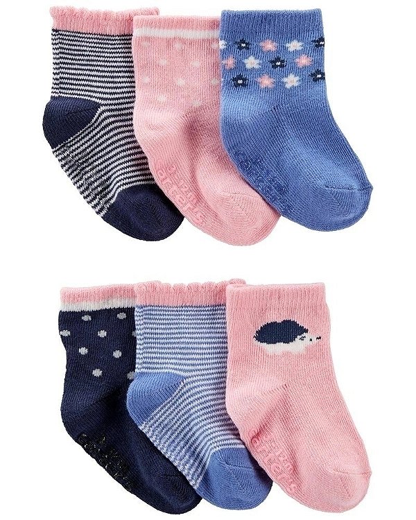 Kit Meia Carters Bebe 6 pares Ouriço e Flores
