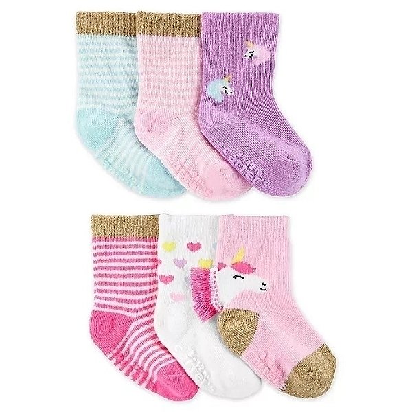 Kit Meia Carters Bebe 6 pares Unicornio