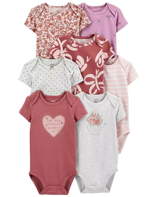 Kit Body Carters Manga Curta 7 pecas Flores