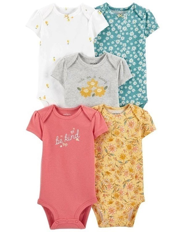 Kit Body Carters Manga Curta 5 pecas Flores