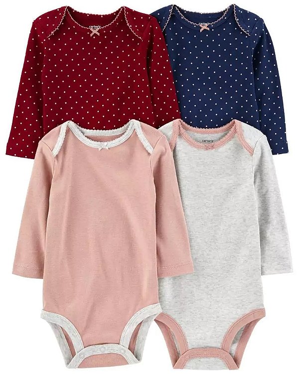 Kit Body Carters Manga Longa 4 pecas Poa