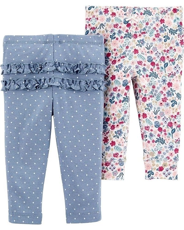 Kit Calça Carters 2 pecas Flores e Azul Babado