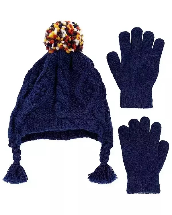 Kit Touca e Luva Carters Infantil Trico Azul Inverno