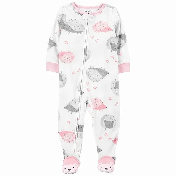 Macacão Carters Fleece Infantil Branco e Rosa Ouriço