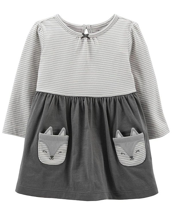 Vestido Carters Cinza Raposa Manga Longa