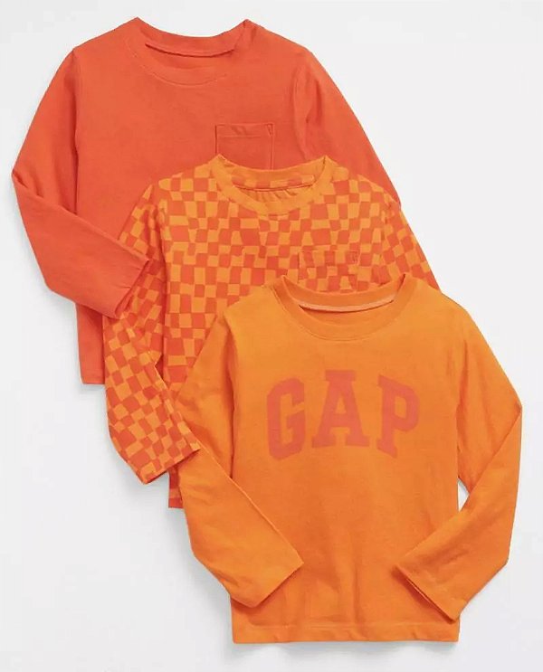 Kit Camiseta GAP Infantil Manga Longa 3 pecas Laranja