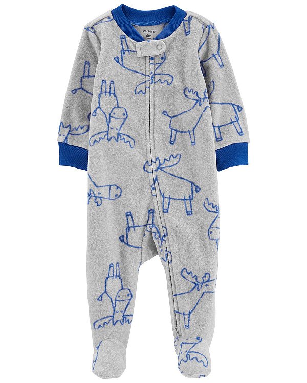 Macacão Carters Fleece Bebe Cinza e Azul Alce