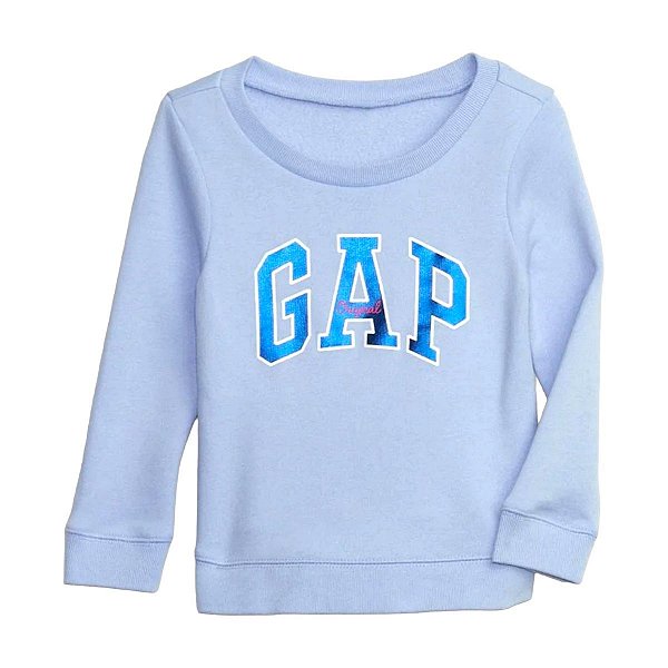 Blusa GAP Moletom Kids Azul Claro Logo Metálico