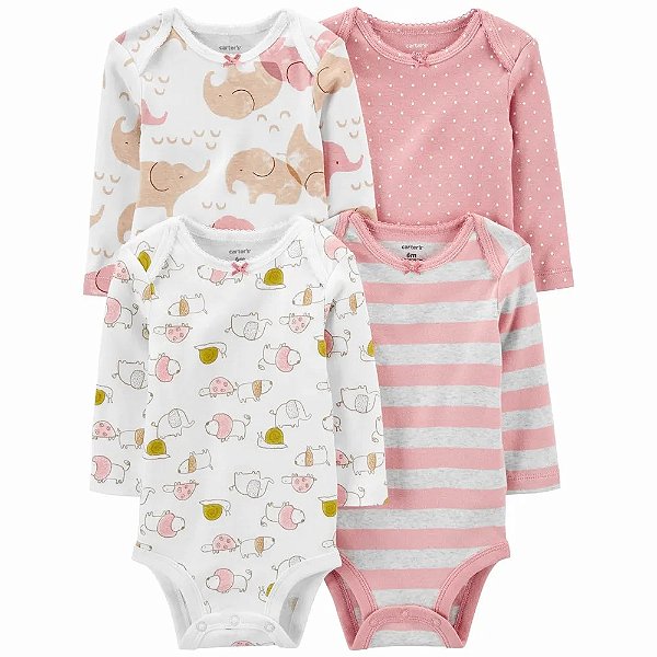 Kit Body Carters Manga Longa 4 pecas Rosa Elefante