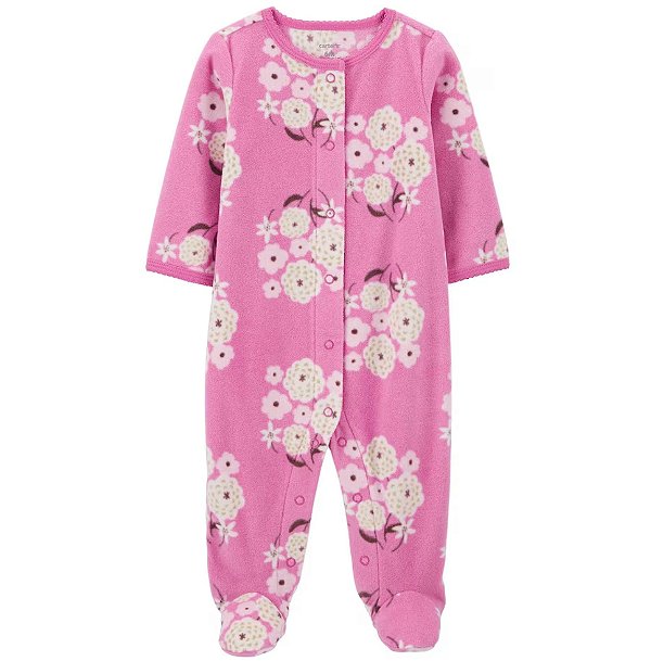 Macacão Carters Fleece Bebe Rosa Flores