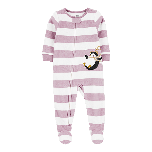 Macacão Carters Fleece Infantil Lilas Pinguim