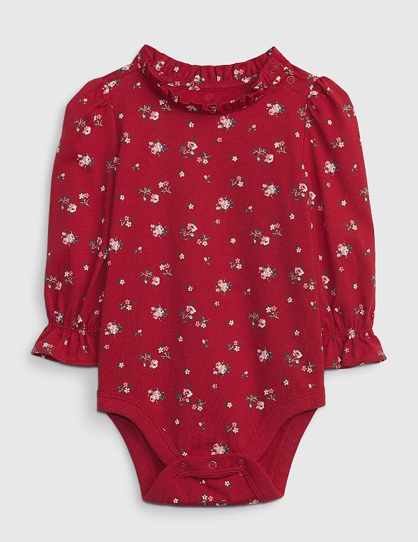 Body GAP Manga Longa Vermelho Flores