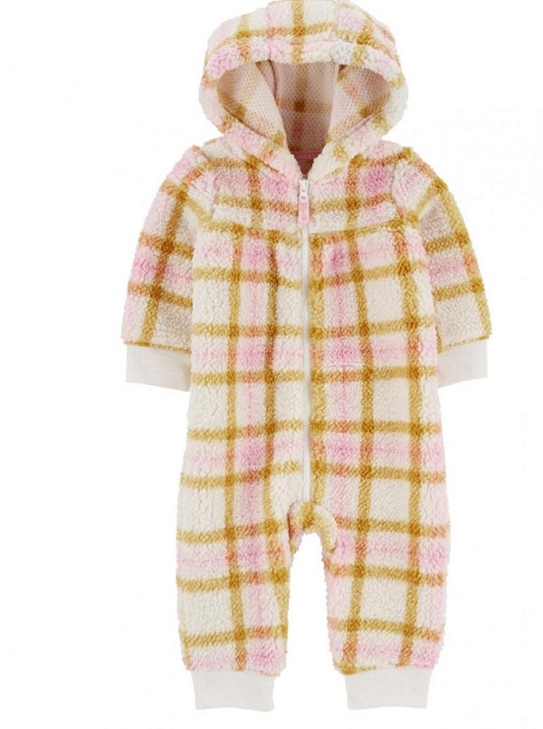 Macacão Carters Fleece Bebe Jumpsuit Xadrez Amarelo