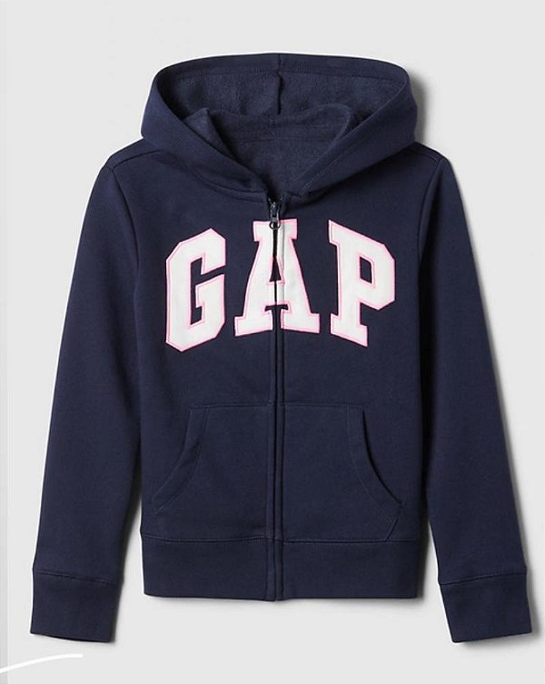 Blusa GAP Moletom Kids Azul com logo Rosa