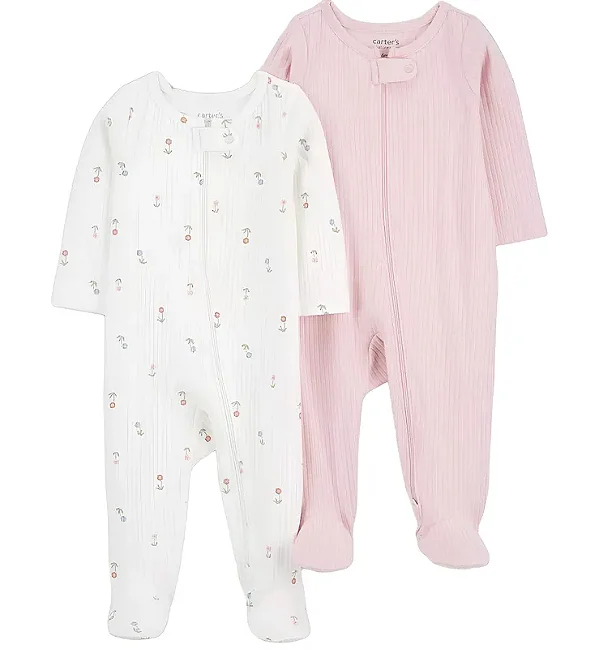 Kit Macacão Carters 2 pecas Rosa e Branco Flores