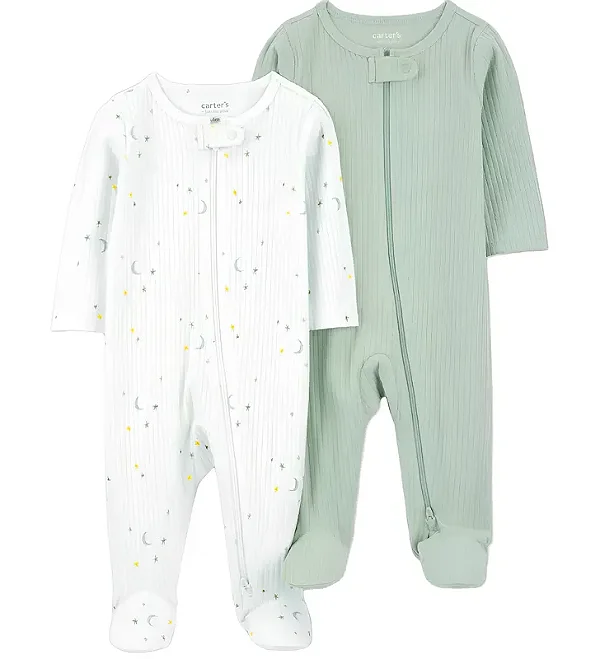 Kit Macacão Carters 2 pecas Branco e Verde Estrelinhas