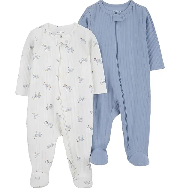 Kit Macacão Carters 2 pecas Azul e Branco Zebras