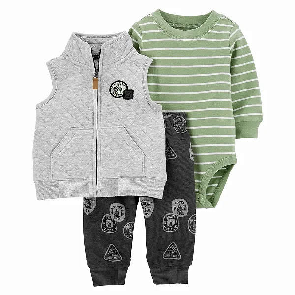 Conjunto Carters 3 pecas Colete Cinza e Verde Exploradores