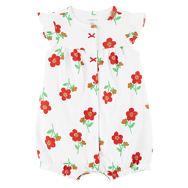 Macaquinho Romper Carters Branco Flores Vermelhas