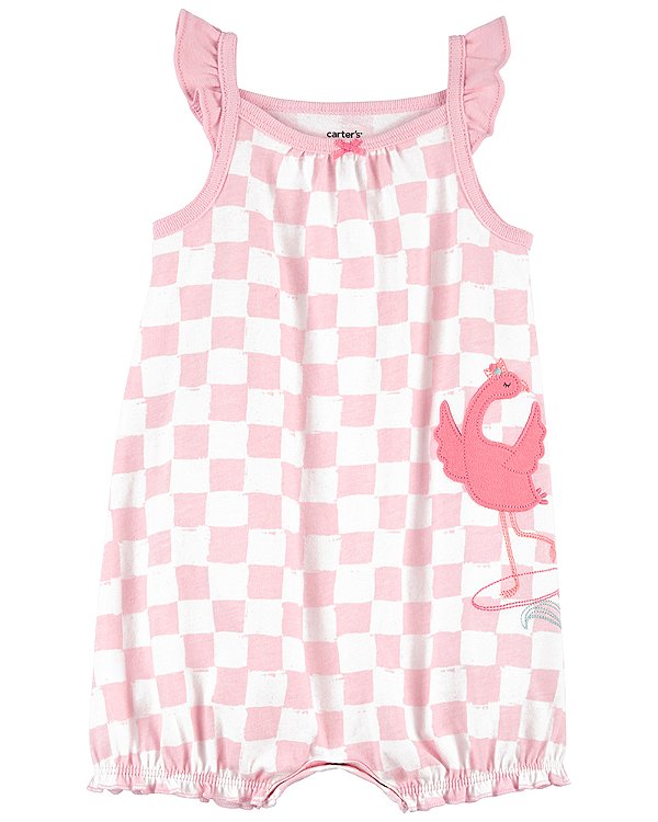 Macaquinho Romper Carters Rosa Xadrez Flamingo