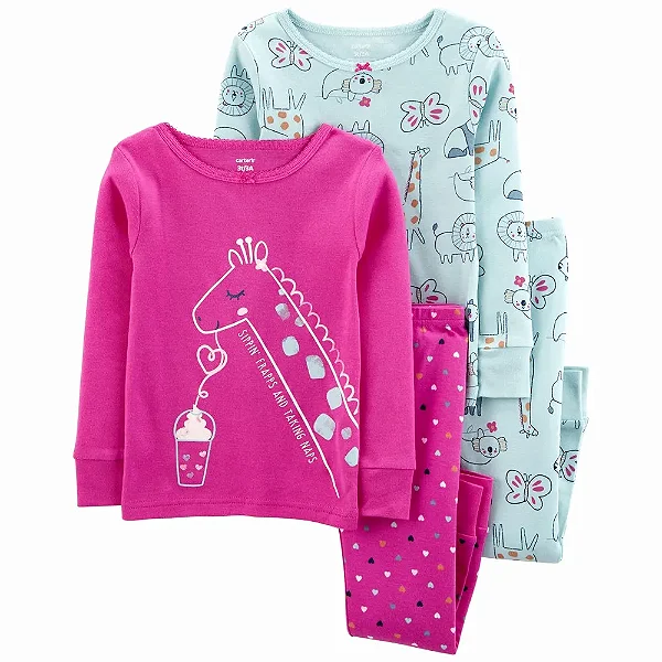 Pijama Carters Infantil 4 pecas Girafa Rosa e Azul