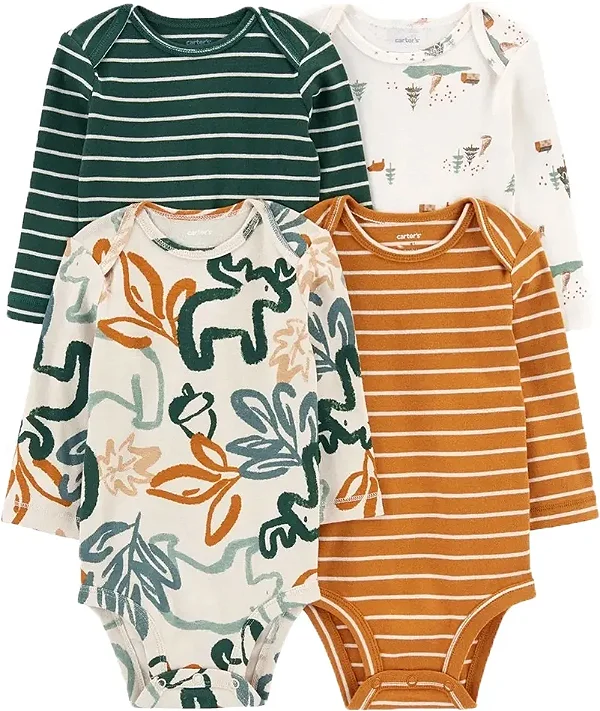 Kit Body Carters Manga Longa 4 pecas Animais Verde e Bege
