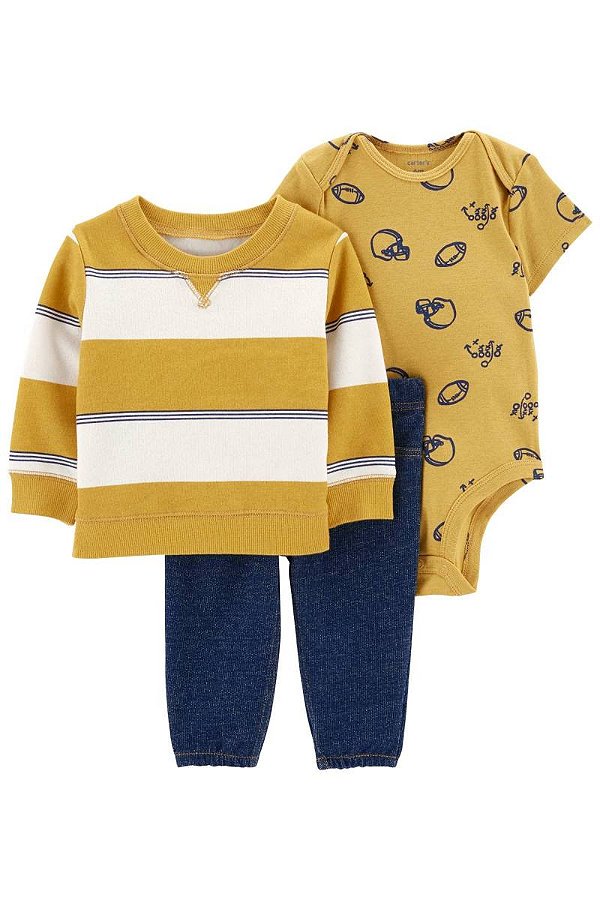 Conjunto Carters 3 pecas Casaco Amarelo Listras