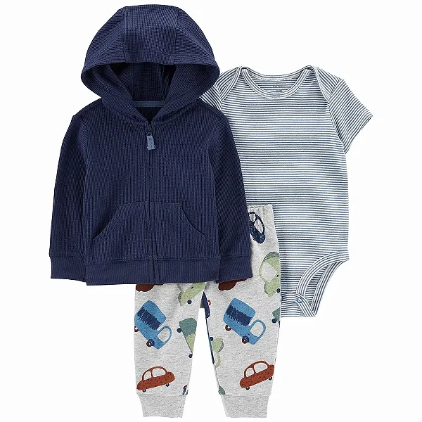 Conjunto Carters 3 pecas Casaco Carros Azul