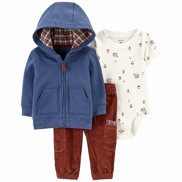 Conjunto Carters 3 pecas Casaco Azul e Marrom Veludo