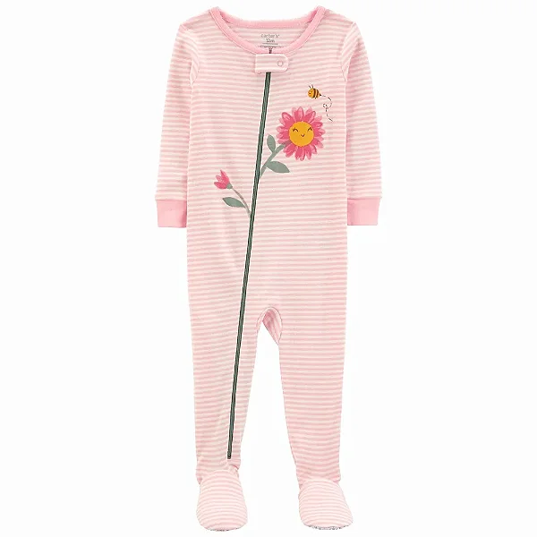 Macacão Carters Bebe Flor Listras Rosa