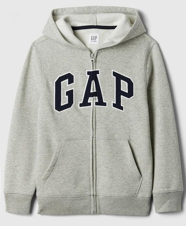 Blusa GAP Moletom Kids Cinza logo Azul Ziper