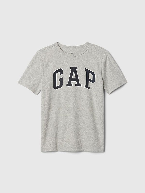 Camiseta GAP Kids Manga Curta Cinza Logo Preto