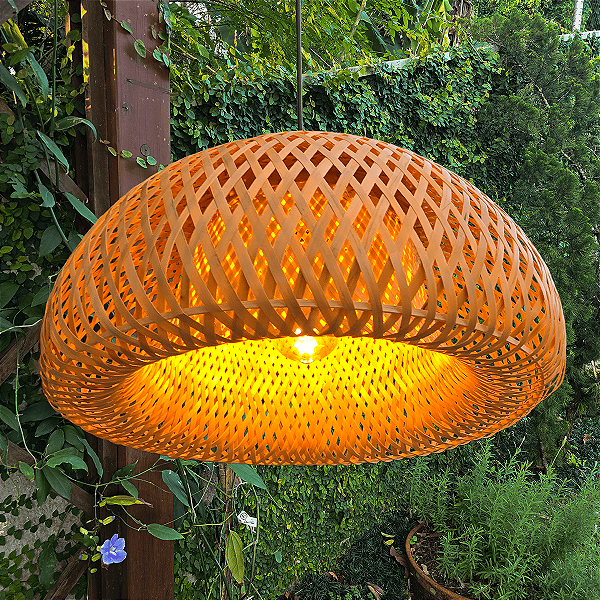 Lustre De Iluminação Elegante Em Bambu Decoração Ambiente Sunfy - Malibu 35cm