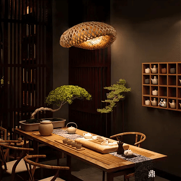 Pendente Madeira Led Rústico Lustre Mesa Sala Palha Teto Bambu Natural Sunfy - Honolulu 40cm