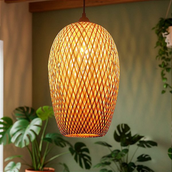 Lustre De Bambu Decoração Casa Hotel Sala De Chá Luz Natural Sunfy - Saint Martin 23cm