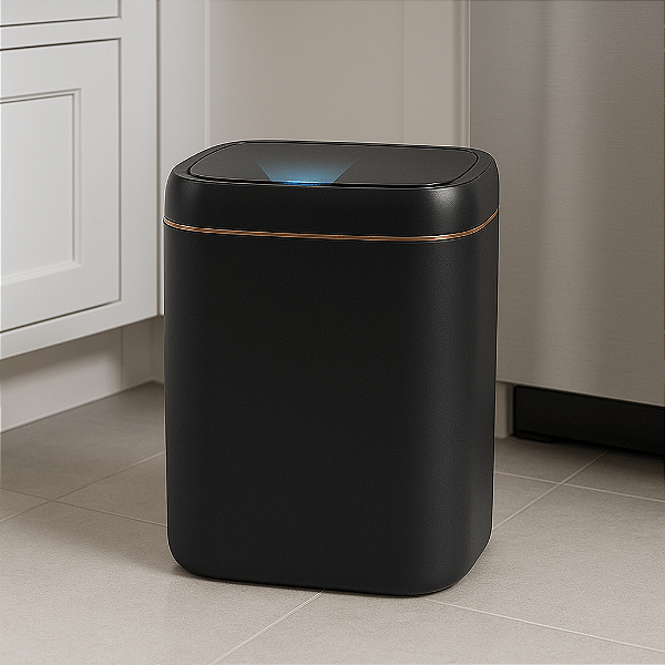 Lixeira Sensor Automatico A Pilha Abre Sem Tocar Preta Luxo Sunfy - 11L
