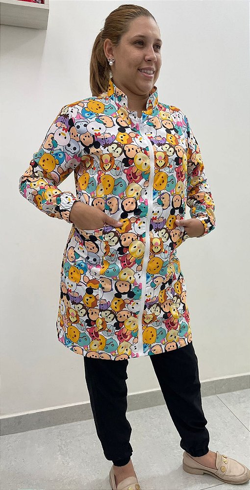 JALECO ESTAMPADO TOYS COM ZÍPER BRANCO
