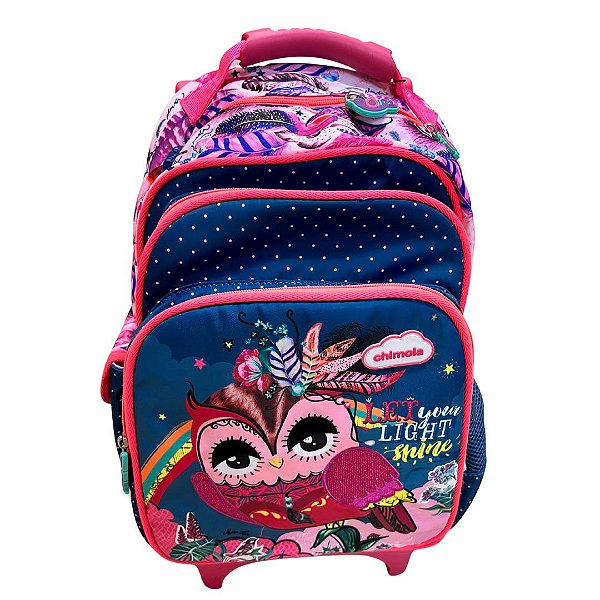 Mochila Chimola Infantil Escolar 16 Coruja de Rodinha com Alça de Costas