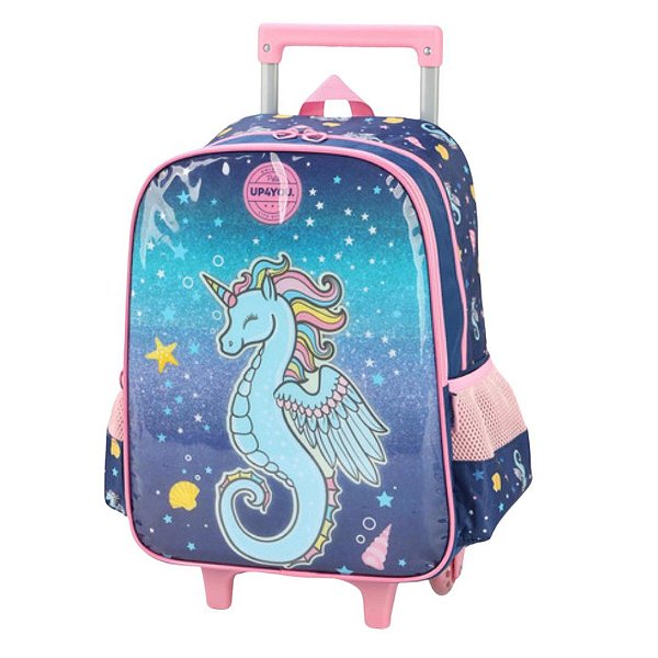 Mochila Up4you Infantil Rodinha e Alça de Costas Cavalo marinho