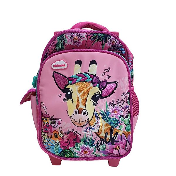 Mochila Chimolla Escolar Infantil 12 Girafa de Rodinha com Alça de Costas
