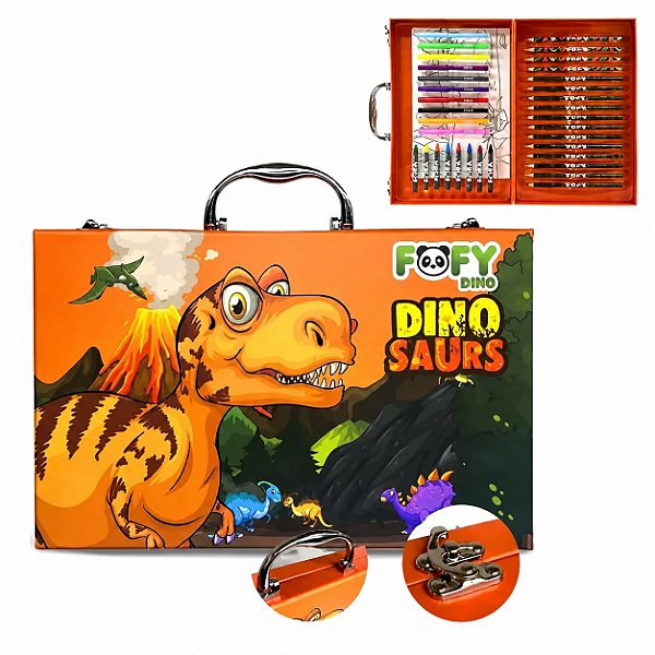 Maleta de Pintura Dinossauro Infantil 51 Itens Kit Artístico Completo para Colorir