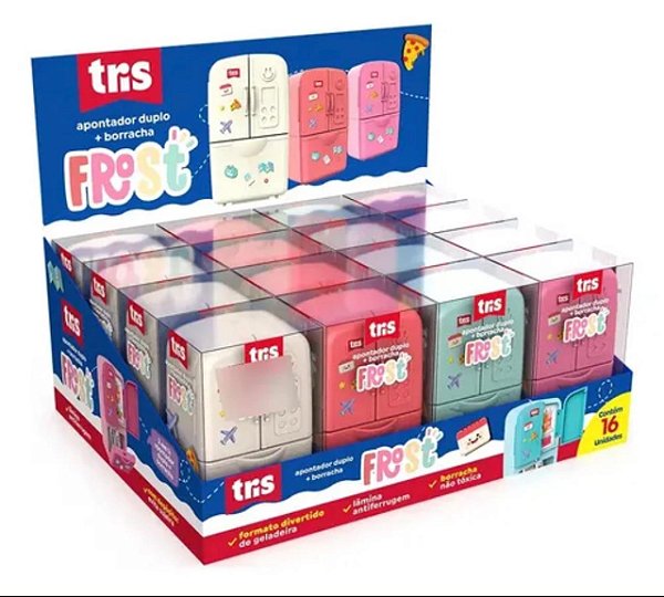 Apontador Duplo com Borracha Frost Formato Geladeira Escolar Fofo Infantil