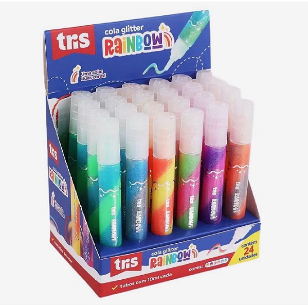 RIS Cola Glitter Rainbow TRIS 10ml – Cola Colorida com Glitter 2 Cores para Artesanato e Papelaria Kawaii