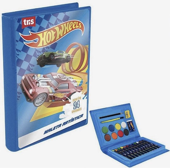 Kit Artístico Infantil Hot Wheels com Maleta de Pintura e Desenho – Estojo Criativo Completo