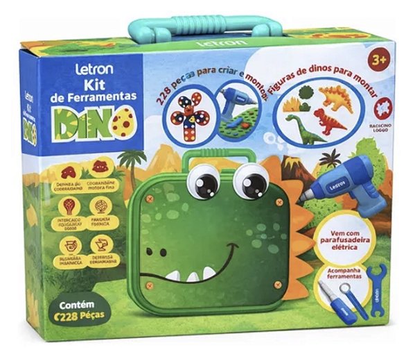 Kit de Ferramentas Infantil Dinossauro com Furadeira e Parafusos – Brinquedo Educativo Montessori