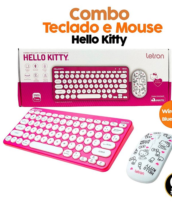 Kit Teclado e Mouse Wireless Hello Kitty Bluetooth Rosa – Edição Limitada para Notebook e PC